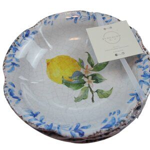 Bungalow No 10 Lemon Rustic Shallow 8" Bowl Set of 4 Scalloped Melamine Blue NWT